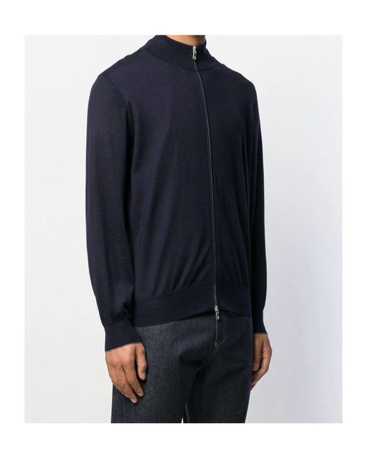 Brunello Cucinelli Blue Zip-Up Long-Sleeved Cardigan for men