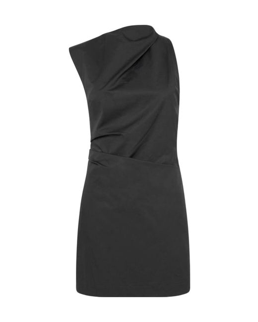 St. Agni Black Asymmetric Tuck Mini Dress