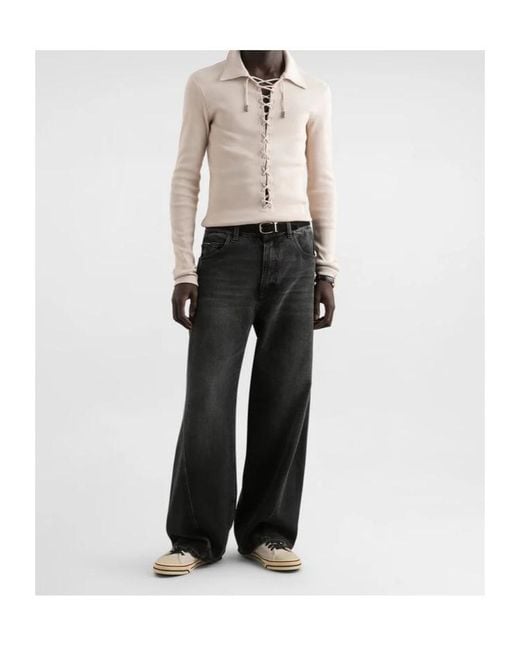 Dolce & Gabbana Gray Logo Plaque Wide-Leg Jeans for men