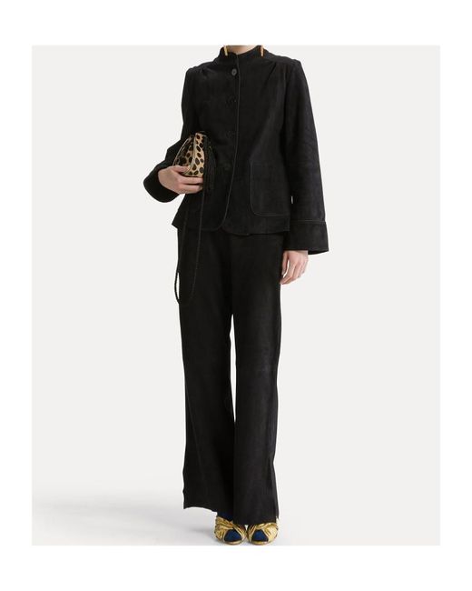 Forte_forte Black Suede Trousers With Elasticated Waistband