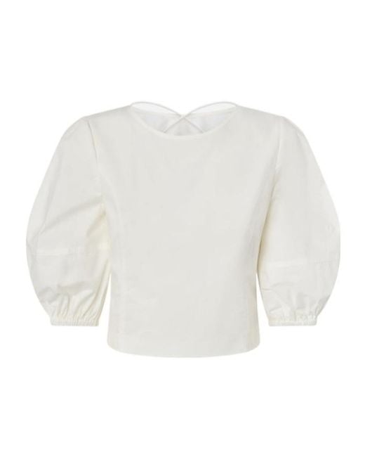 Pinko White Open-Back Puff-Sleeve Top