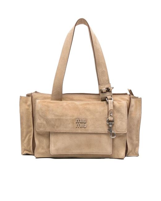Miu Miu Natural Zippered Shoulder Bag