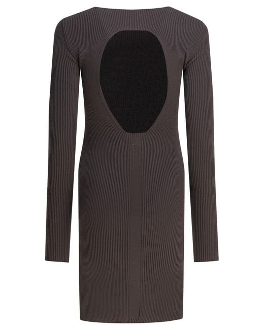 Rick Owens Gray Ribbed Open-Back Midi Dress