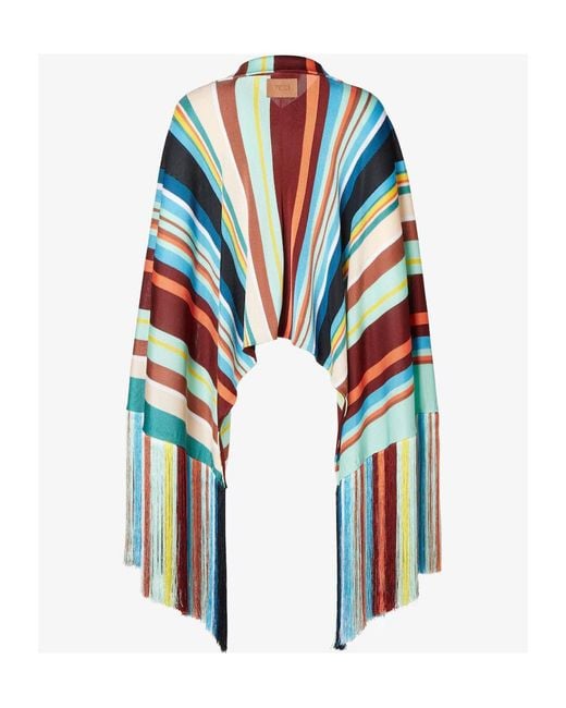 Fendi Blue Striped Fringe Cropped Knitted Jacket