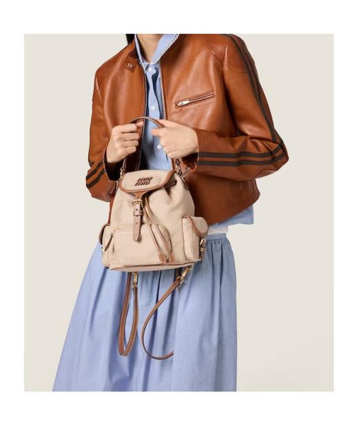Miu Miu Natural Canvas And Leather Backpack