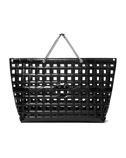 Tory Burch Black Ella Croc-Embossed Market Tote Bag