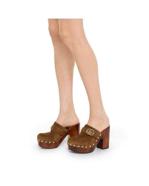 Gucci Brown Studded Platform Clogs