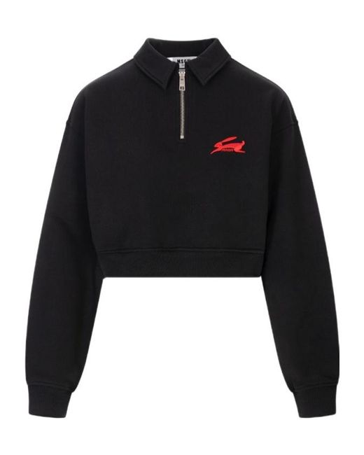 MSGM Black 3D Follow The Rabbit Embroidery Cropped Sweatshirt