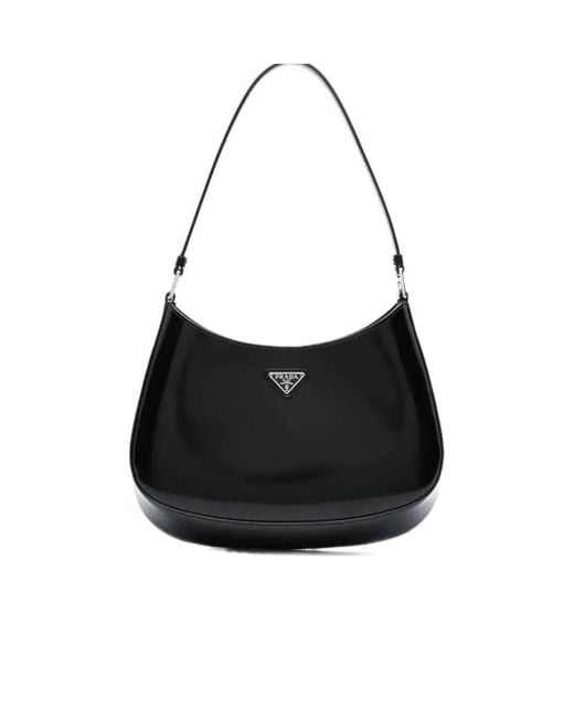 Prada Black Cleo Logo Plaque Shoulder Bag