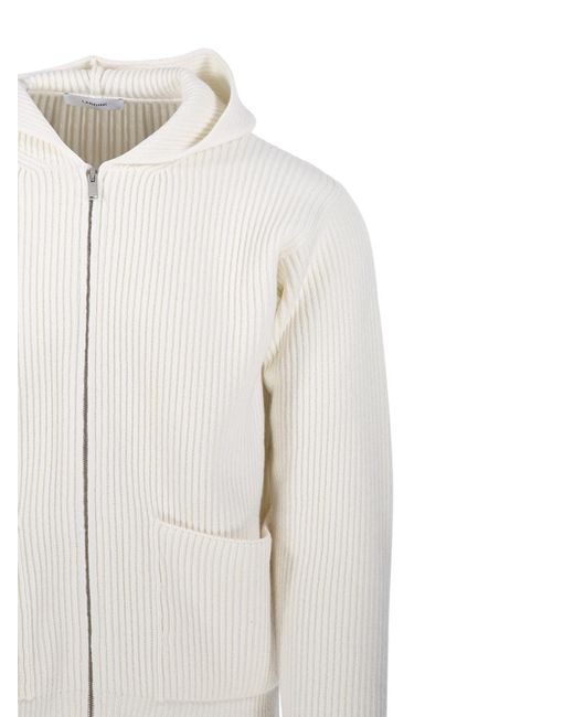 Lardini White Ribbed Zip-Up Hoodie Sweater for men