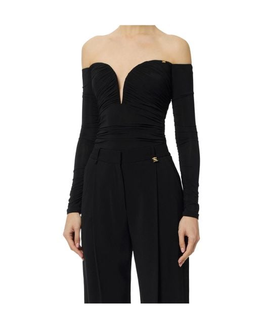 Elisabetta Franchi Black Lightweight Crêpe Jersey Bodysuit
