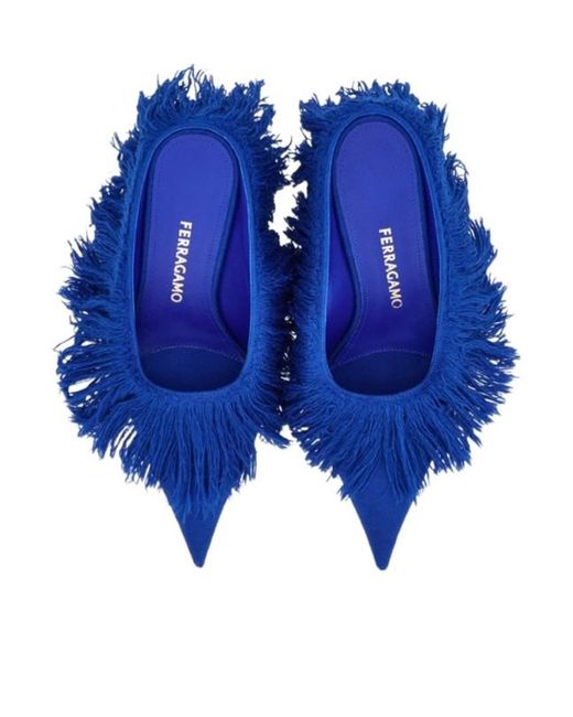 Ferragamo Blue Fringed Eva Mule