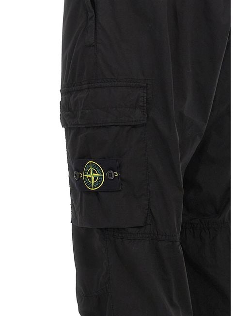 Stone Island Black Logo Patch Technical Cargo Pants for men