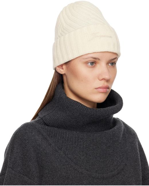 Jacquemus White Logo-Embroidered Beanie for men