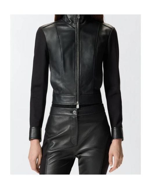 Pinko Black Dual-Fabric Biker Jacket