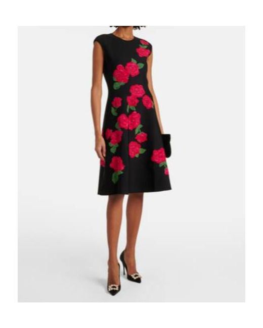 Carolina Herrera Red Floral Jacquard Midi Dress