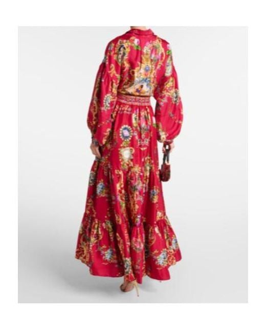 Camilla Printed High-Rise Tiered Silk Maxi Skirt