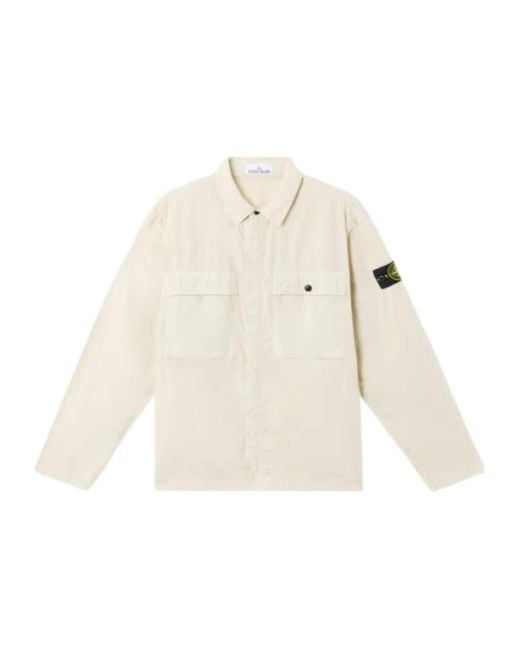 Stone Island White Logo Patch Long Sleeved Overshirt for men