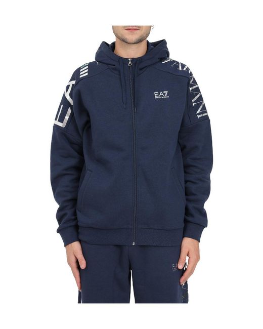 EA7 Blue Pull Rope Hooded Sweater for men