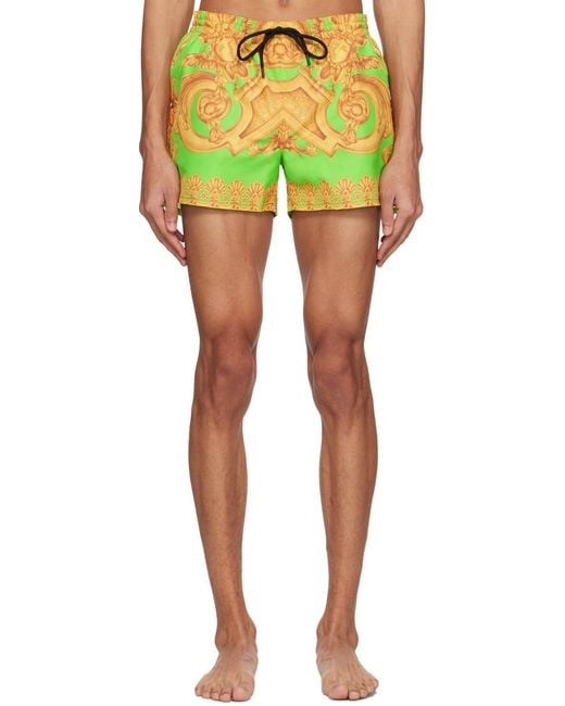 Versace Green Baroque-Print Swim Shorts for men