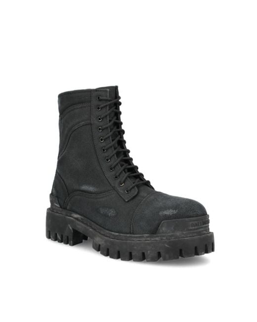 Balenciaga Black Combat Strike Canvas Boots for men