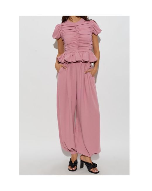 ROTATE BIRGER CHRISTENSEN Pink Elastic-Waist Casual Trousers