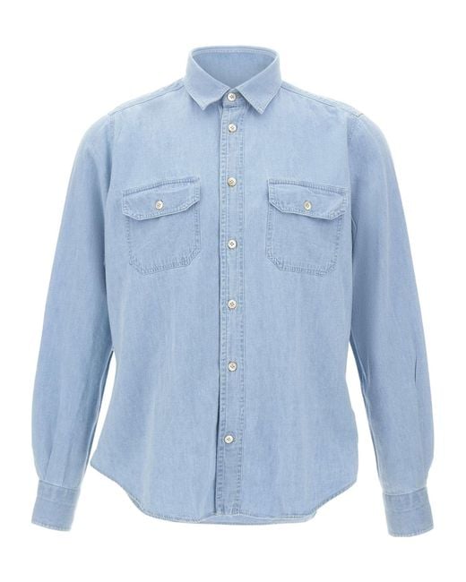 Eleventy Blue Slim Denim-Effect Shirt for men