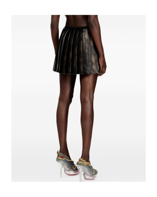 DIESEL Black Short Distressed Effect Pleated Skirt