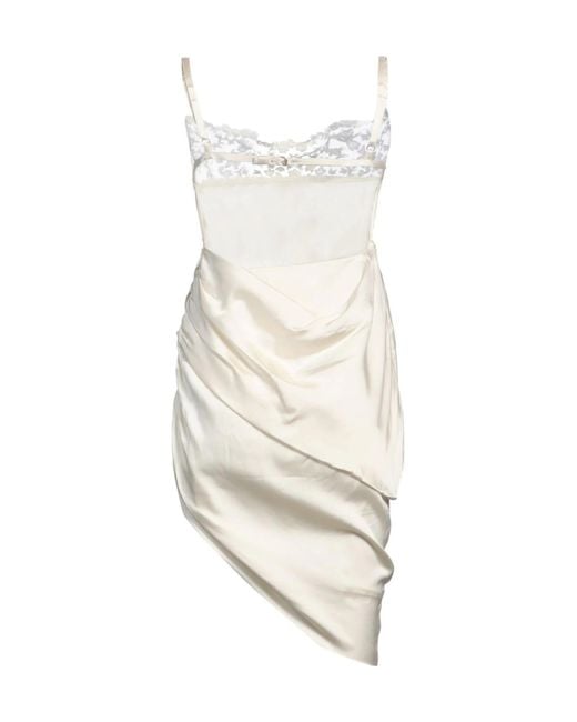 Jacquemus White Solid-Color Lace Satin Dress