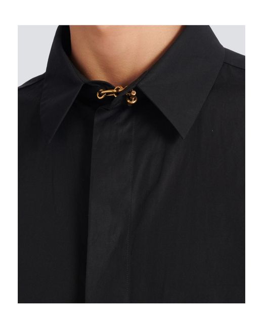 Balmain Black Asymmetric Poplin Shirt for men