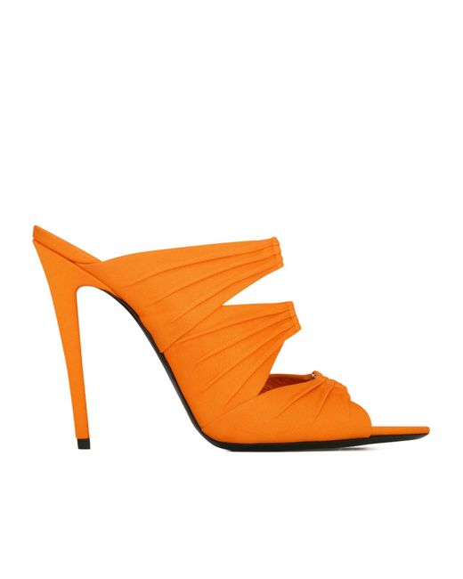 Saint Laurent Orange Emilie Logo Embellished Mules