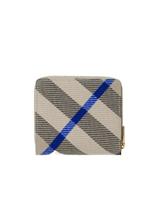 Burberry Blue Checkered Zip-Around Wallet