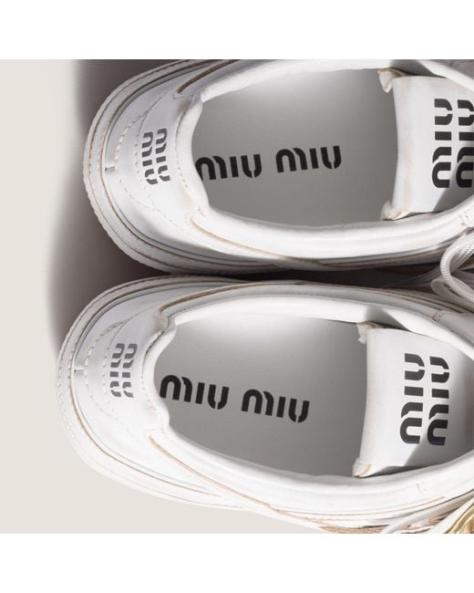 Miu Miu White Gymnasium Leather Sneakers With Strap And Buckle