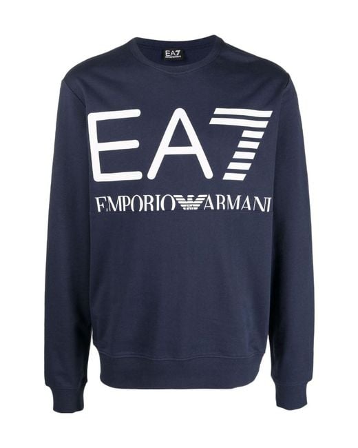 EA7 Blue Logo-Print Cotton Sweatshirt for men