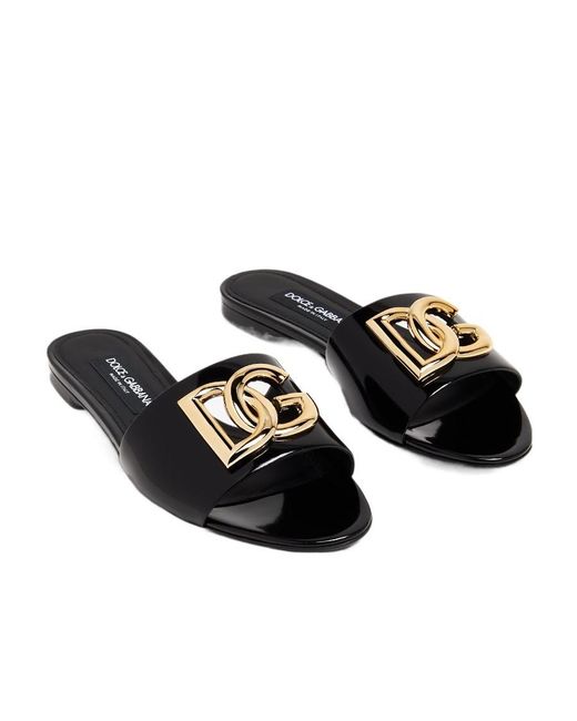 Dolce & Gabbana White Dg Logo Plaque Flat Slides