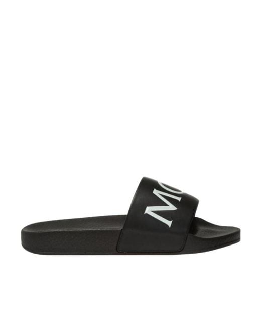 Moncler Black Logo Embossed Slides