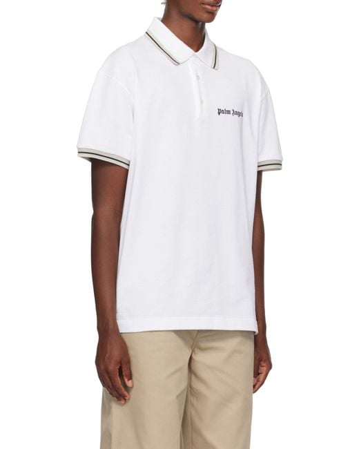 Palm Angels White Logo-Print Cotton Polo Shirt for men