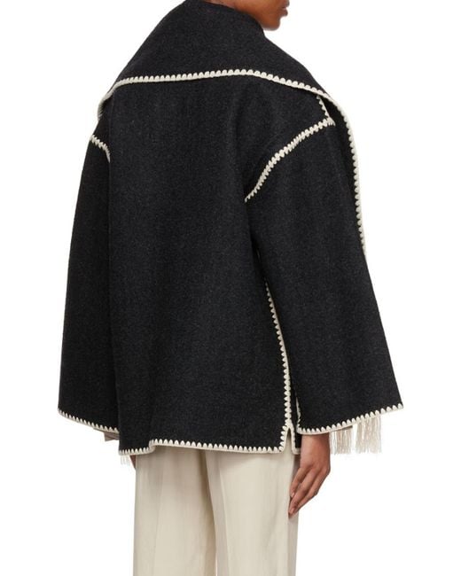 Totême Blue Totême Scarf Detailed Fringed-Edge Coat