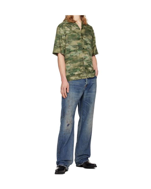 Amiri Green Ma Quad Camo Camp Short-Sleeve Shirt for men