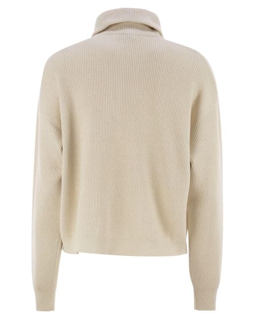 Brunello Cucinelli Natural Cotton And Viscose Rib Knit High Collar