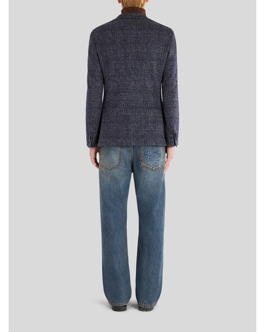 Etro Blue Checked Long Sleeved Blazer for men