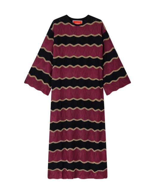 LaDoubleJ Red Striped Cotton-Blend Midi Dress