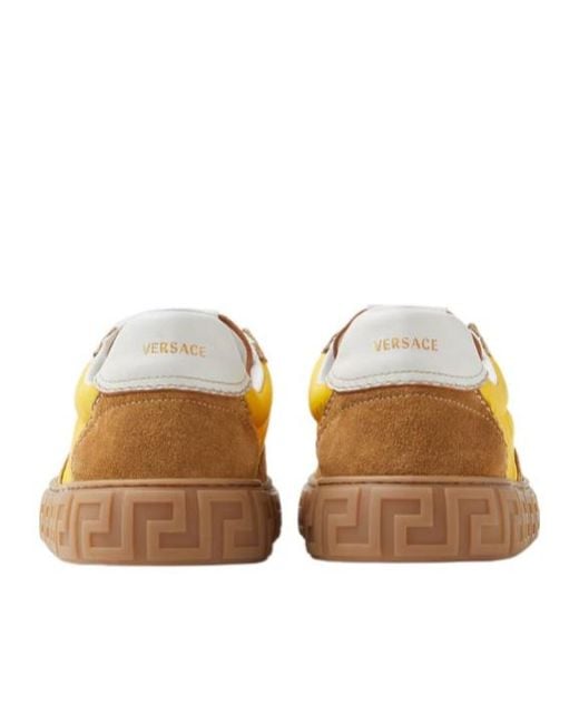 Versace Yellow Greca Lace-Up Sneakers for men