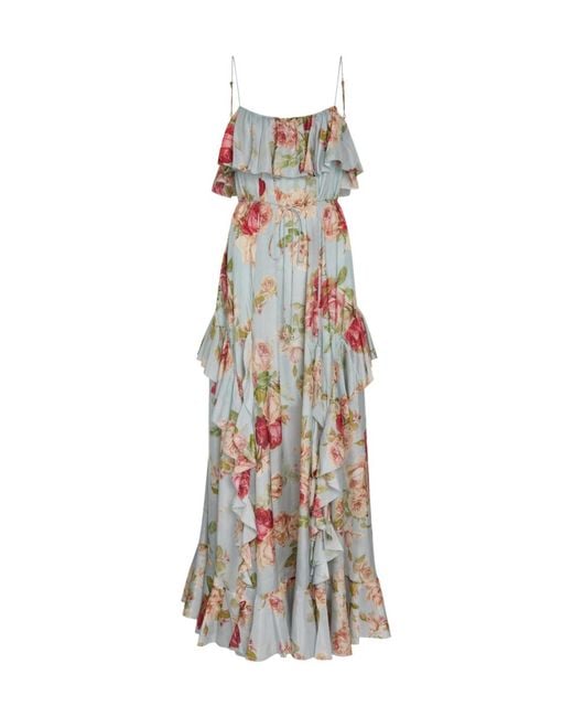 Zimmermann White Floral-Print Ruffled Silk Maxi Dress