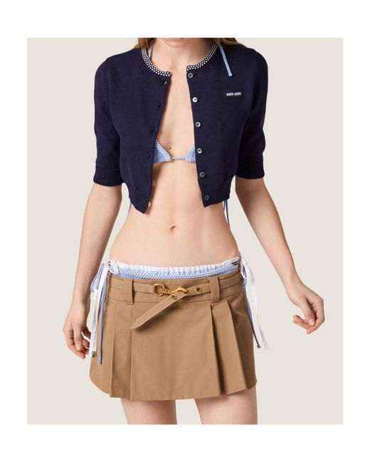 Miu Miu Blue Cropped Logo Cardigan