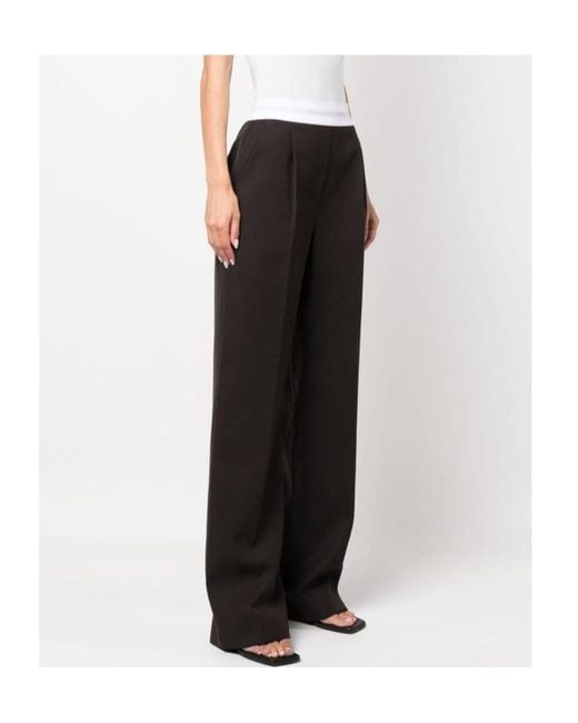 Alexander Wang Black Logo-Waistband Straight-Leg Trousers