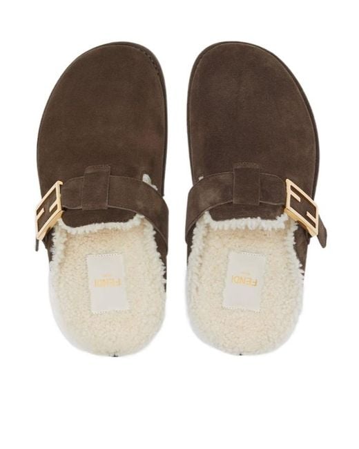 Fendi Brown Feel Round Toe Slippers