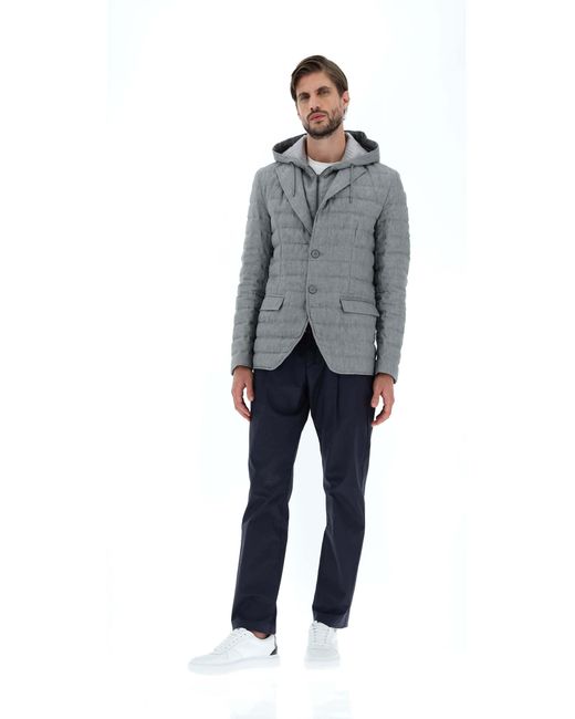 Herno Gray Hooded Quilted Coat for men