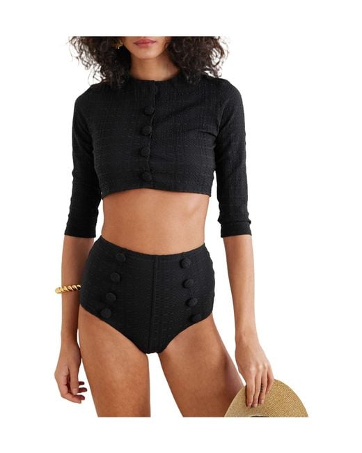Lisa Marie Fernandez Black Cropped Seersucker Cardigan