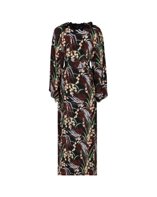 P.A.R.O.S.H. Black Printed Crepe Midi Dress